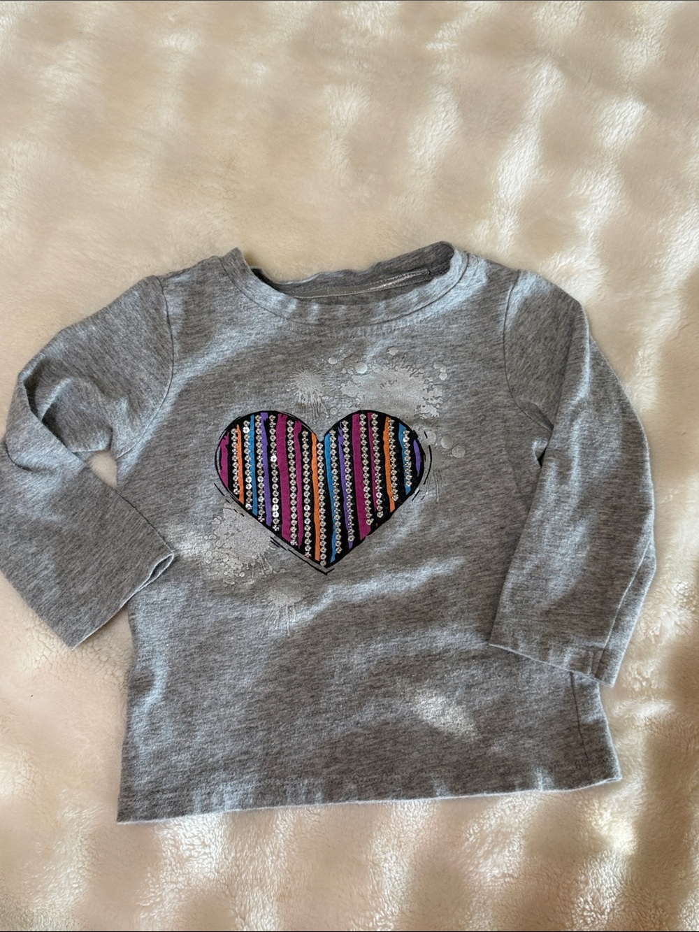 Koala Kids Gray Long Sleeve Tee with Striped Sequin Heart